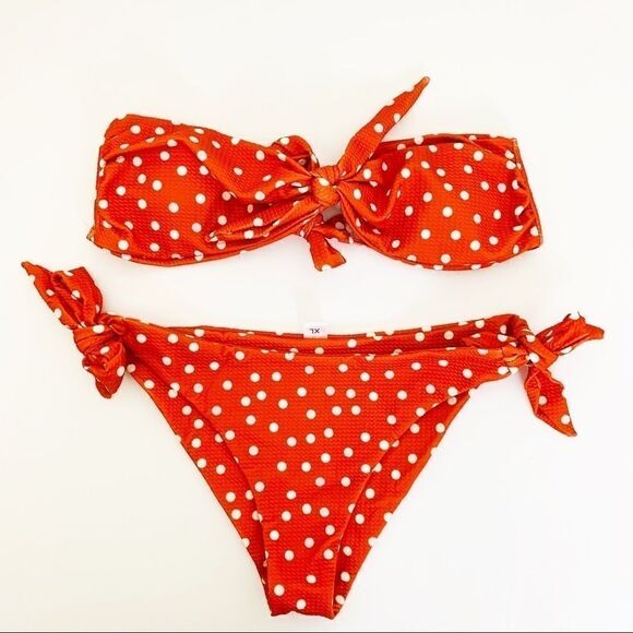 Bandeau Style Low Waist Polka Dot Bikini Set, Orange Size XL/10 NWOT - Picture 2 of 8